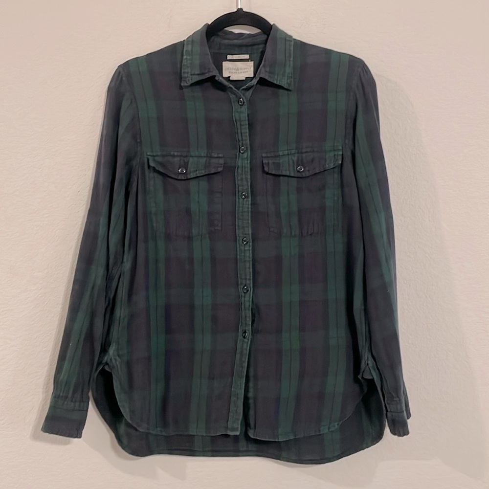 Denim & Supply Women’s Flannel Shirt Medium Green Plaid 100% Cotton